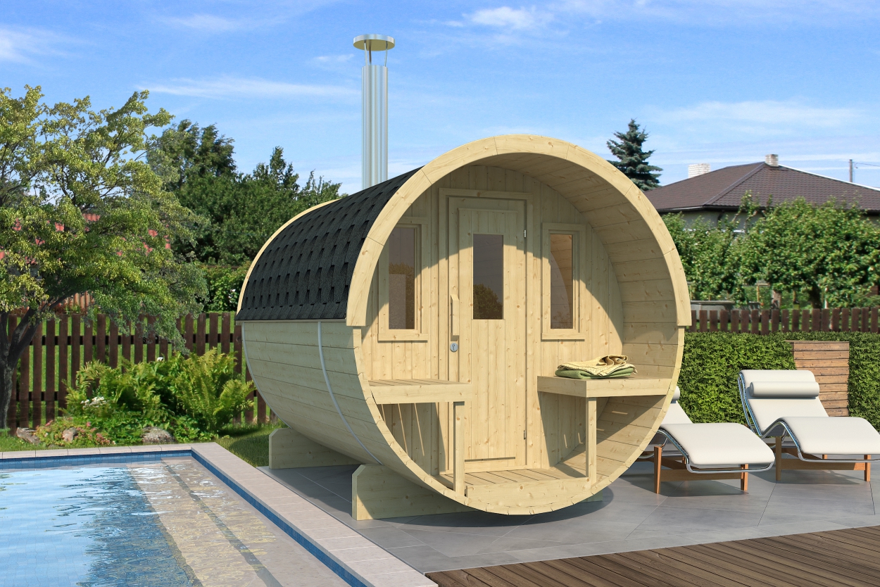 kaja 250 t barrel sauna with porch