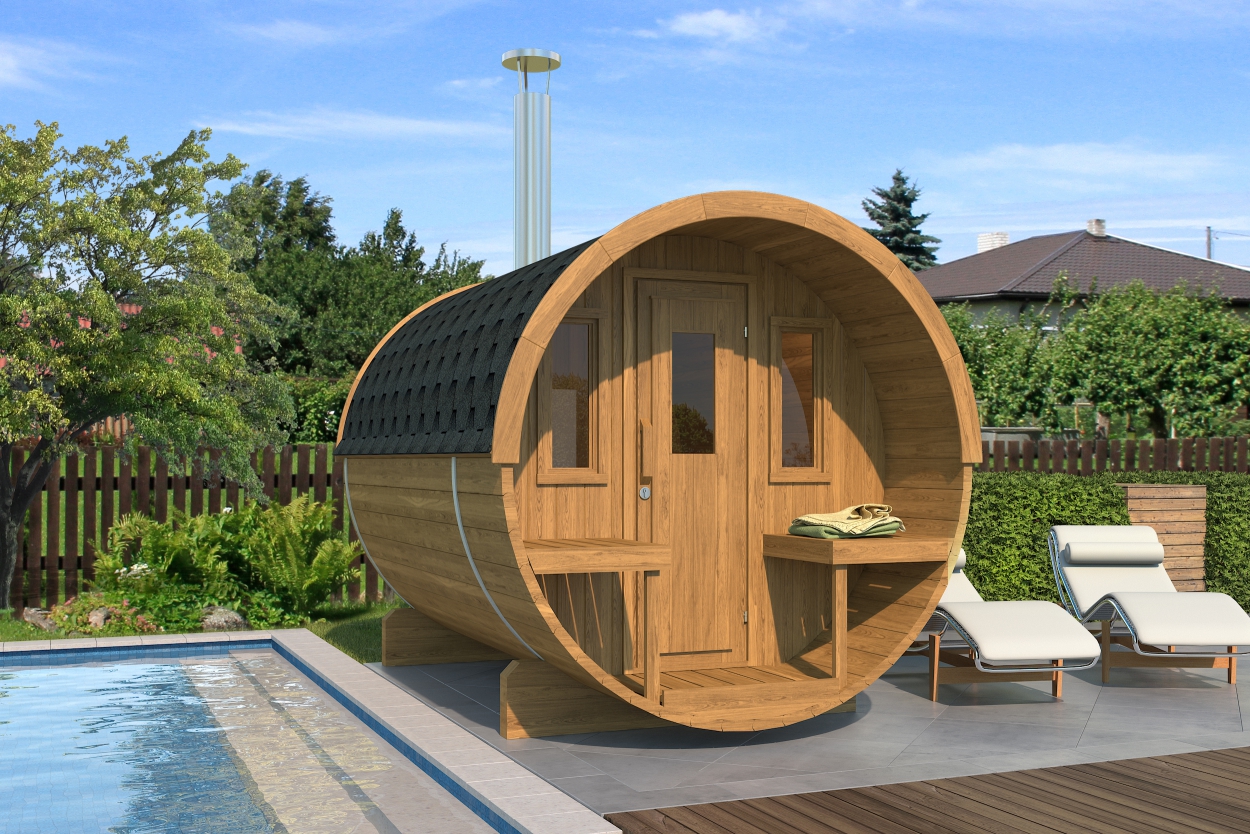 kaja 280 t barrel sauna with porch