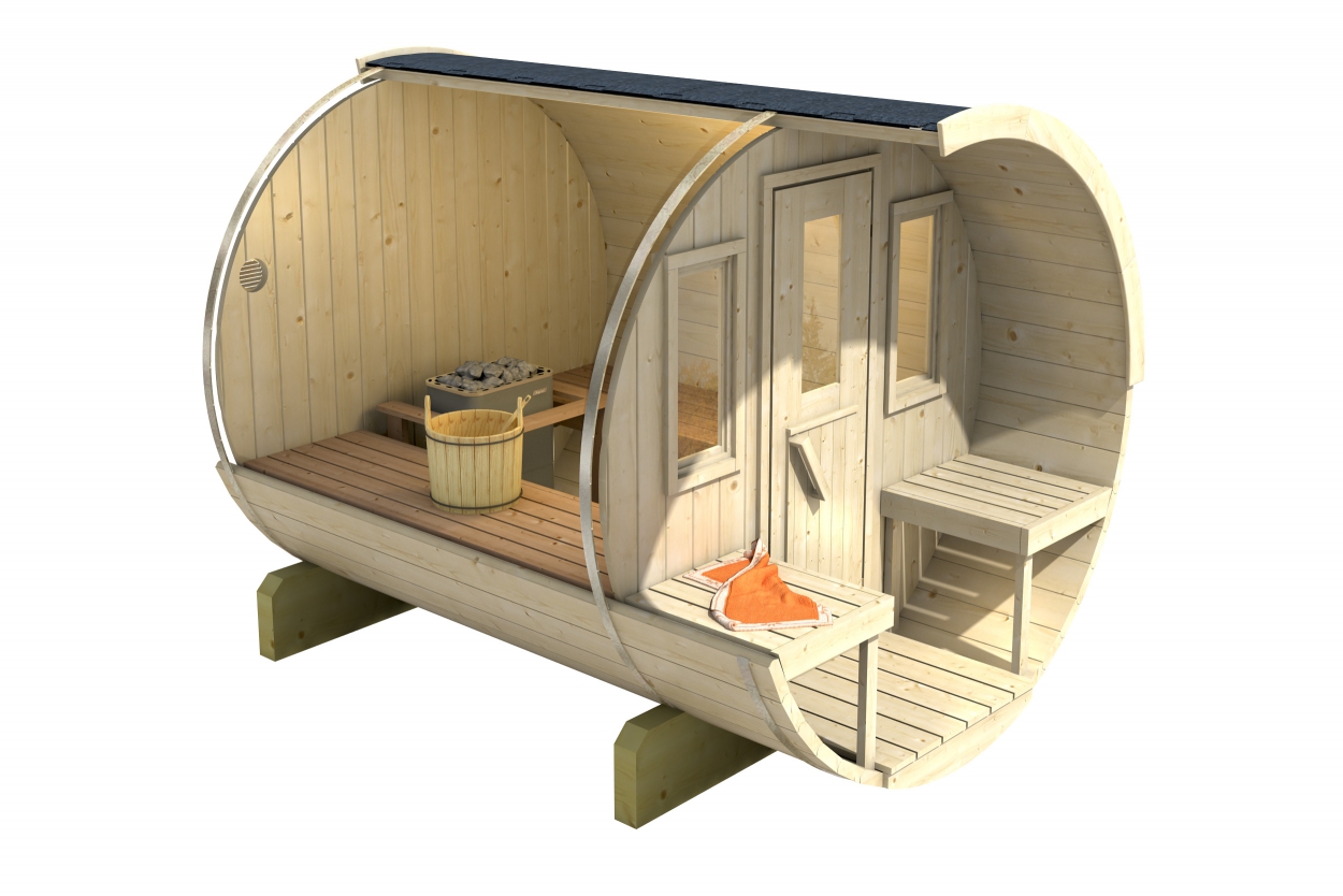 kaja 280 t barrel sauna with porch