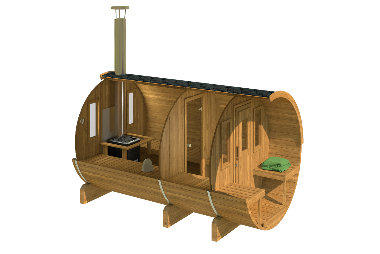 kaja 331 t barrel sauna with porch & changing room