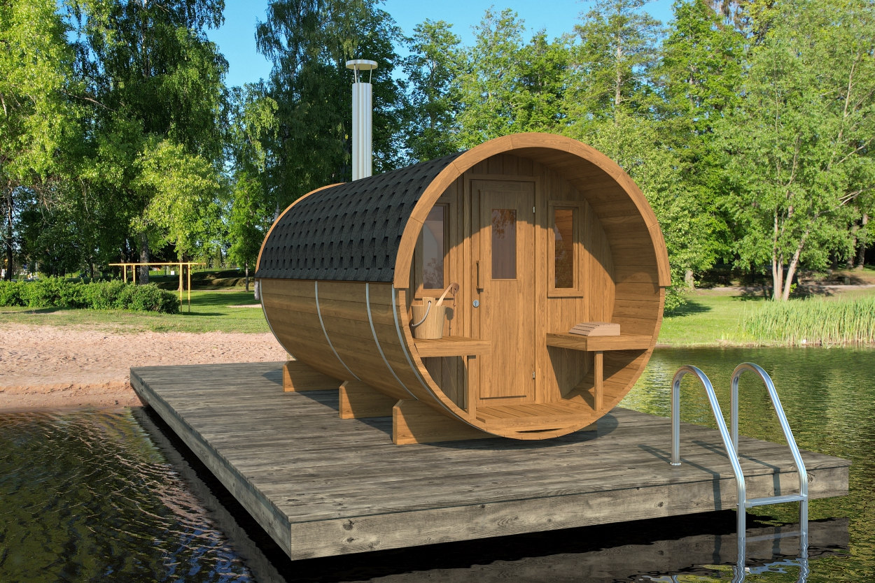 kaja 400 t barrel sauna with porch & changing room