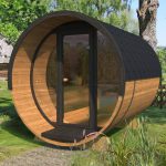 kaja 280 td barrel sauna with full glass front & porch